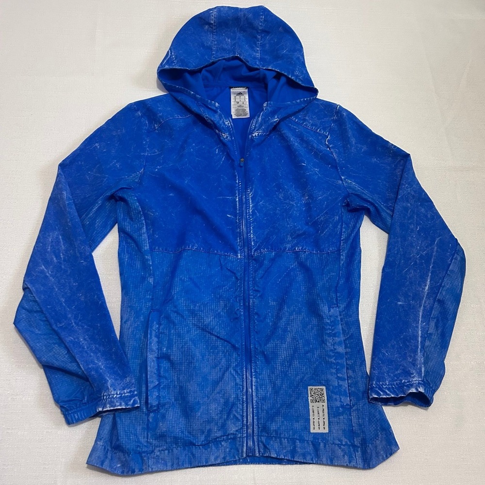 Adidas Own The Run Jacket Mens Small Blue Lightweight Hooded Running Windbreaker